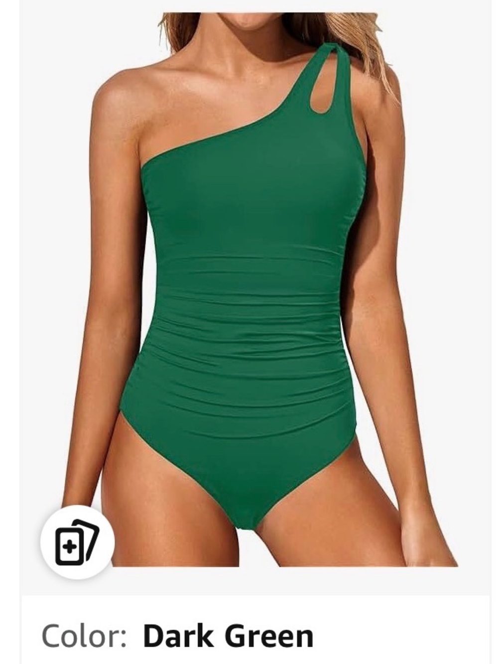 Women's XL Dark Green One-Shoulder Ruched Swimsuit